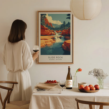 Slide Rock Matte Border Poster | Sedona, Arizona Travel Wall Art — styled in a modern interior