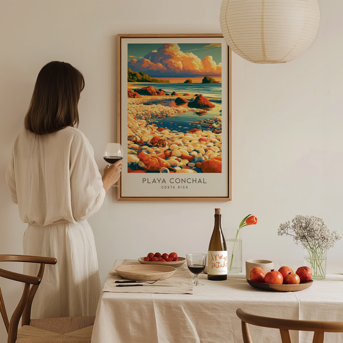 Playa Conchal Matte Border Poster | Costa Rica Vacation Wall Art — styled in a modern interior