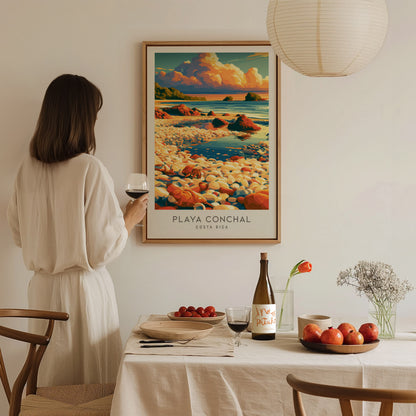 Playa Conchal Matte Border Poster | Costa Rica Vacation Wall Art — styled in a modern interior