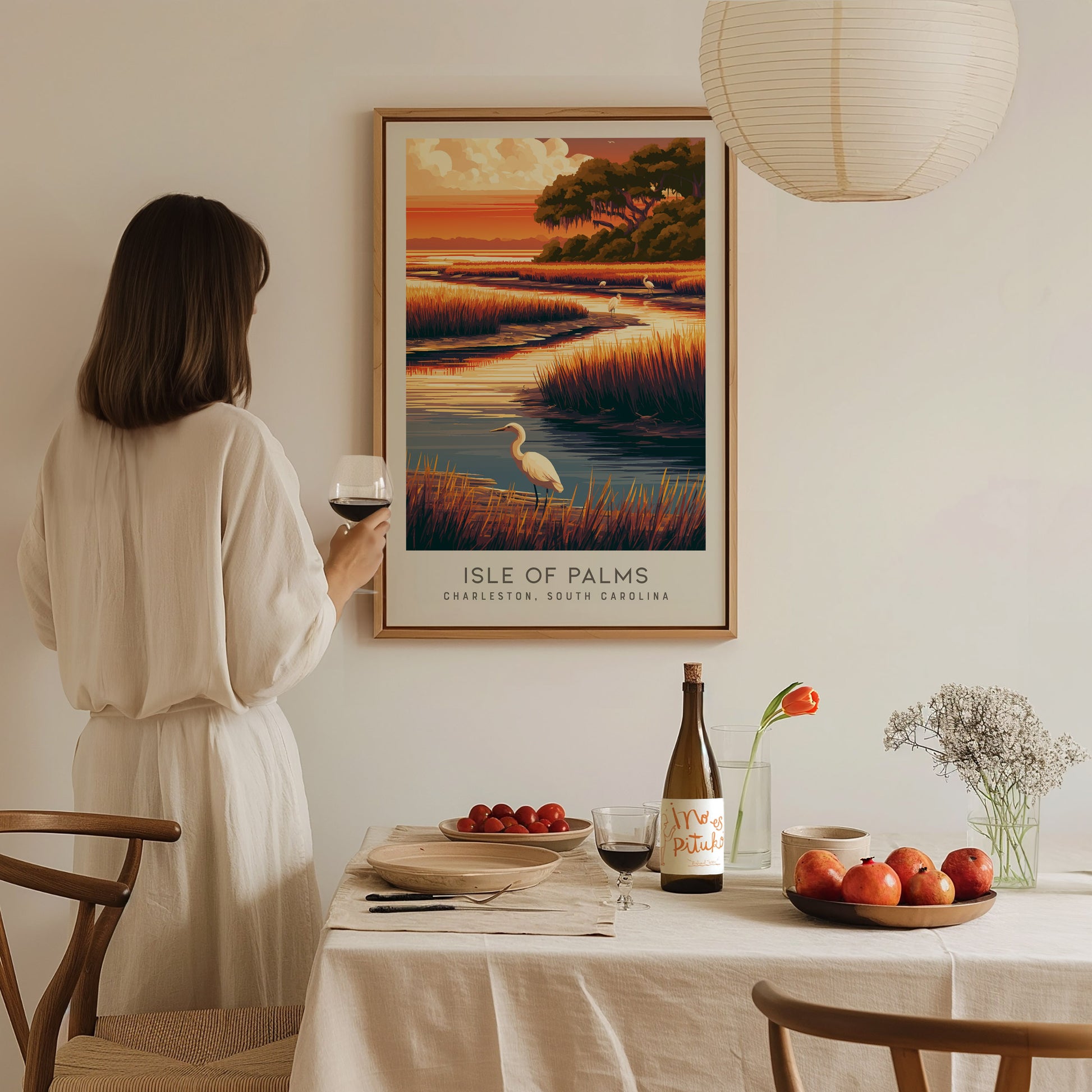 Isle of Palms Matte Border Poster | Charleston South Carolina Travel Wall Art — styled in a modern interior