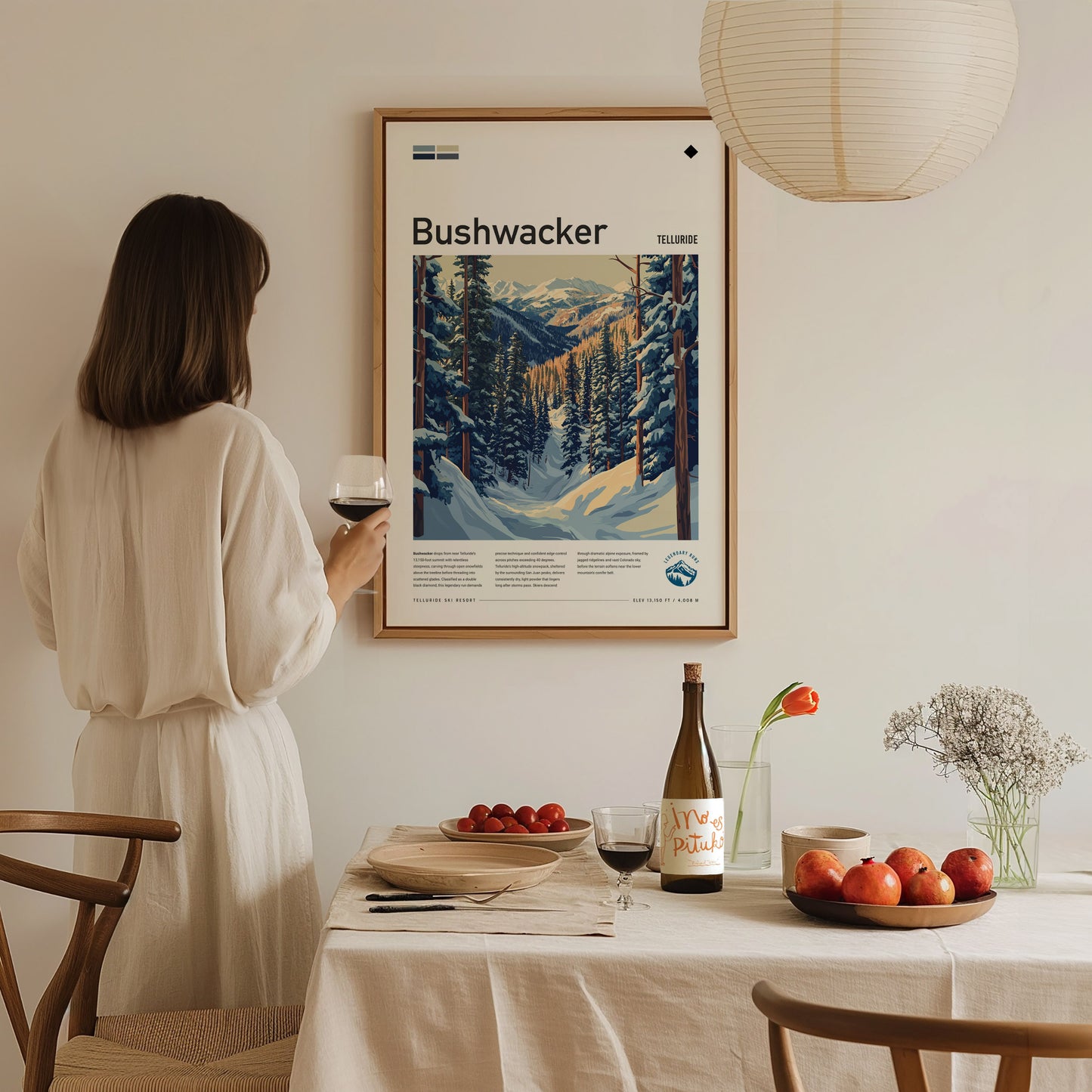Bushwacker, Telluride Poster | Bold Ski Run Mountain Wall Art — styled in a modern interior
