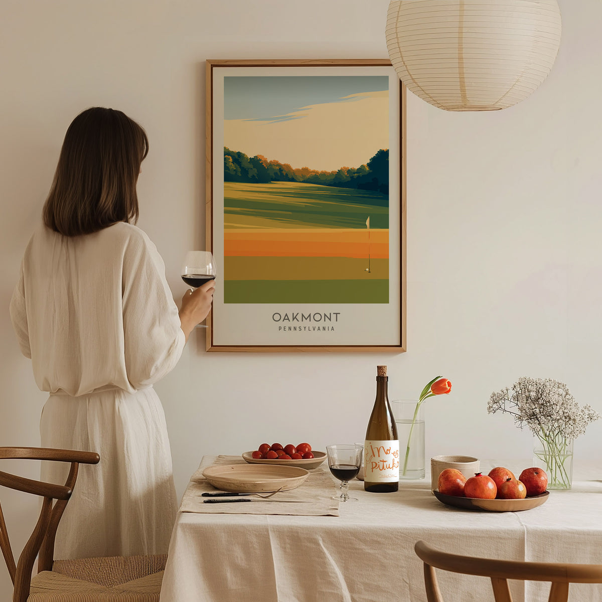Oakmont Matte Border Poster | Pennsylvania Golf Course Print & Country Club Decor — styled in a modern interior