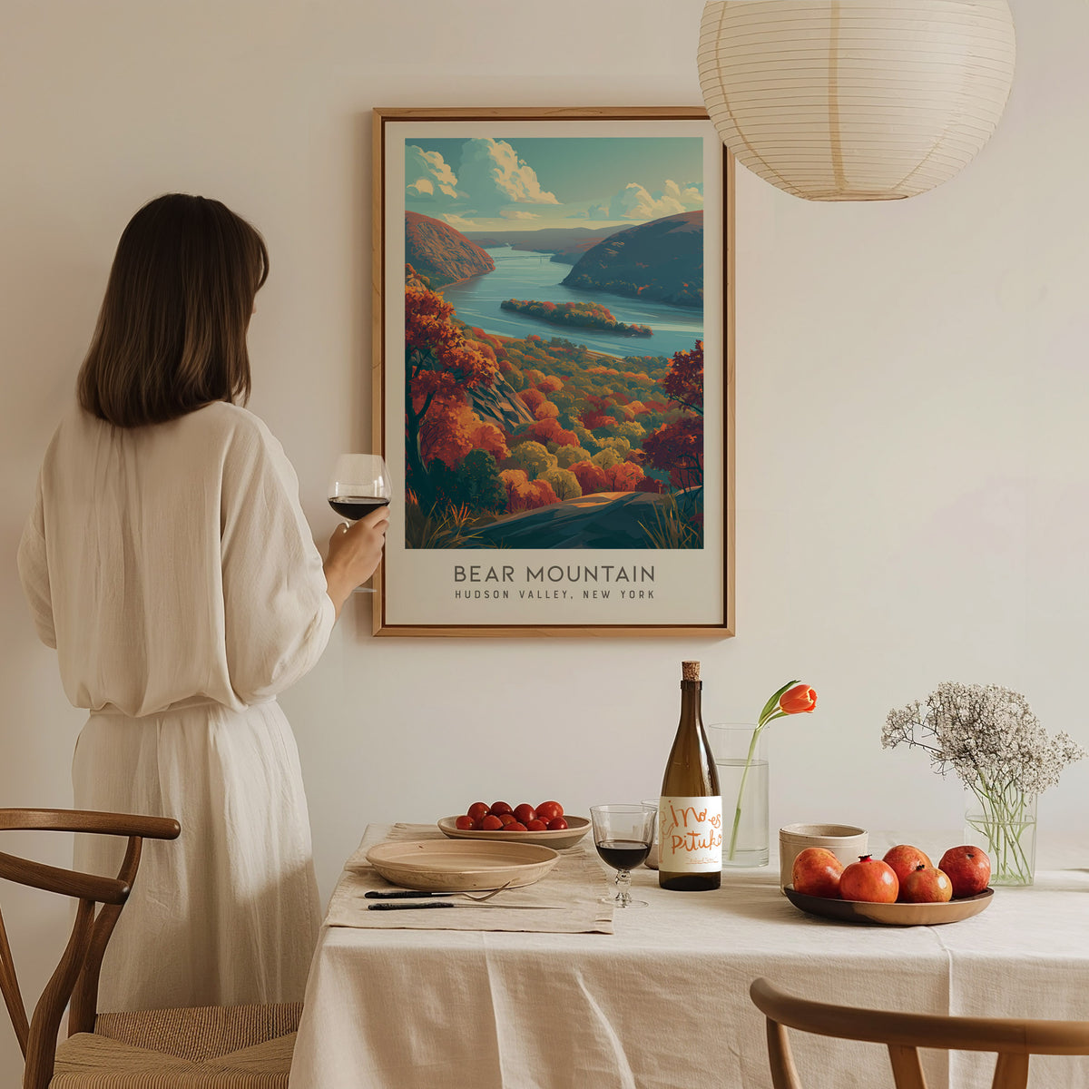 Bear Mountain Matte Border Poster | Hudson Valley, New York Destination Print — styled in a modern interior