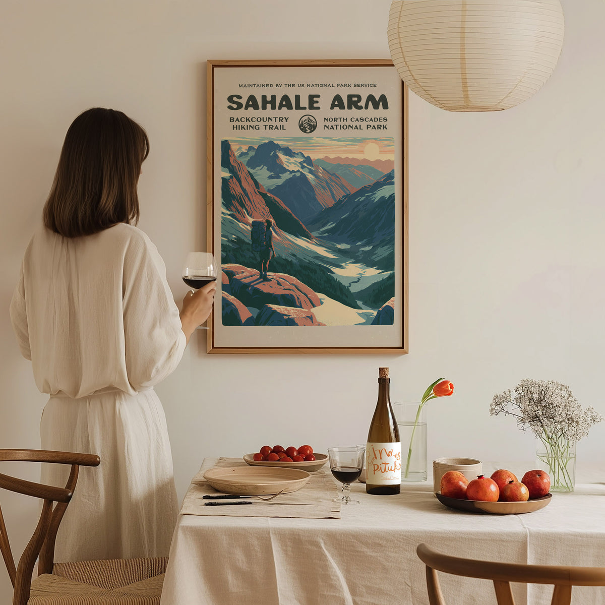 Sahale Arm, North Cascades National Park Poster | Hiker Gift | Backcountry Trail Wall Art — styled in a modern interior