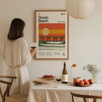 Ocean Beach San Diego Poster | OB Pier Surf Spot Wall Art Print