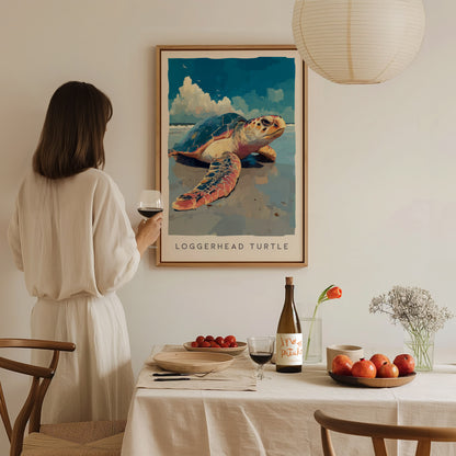Loggerhead Sea Turtle Poster | Ocean Wildlife Coastal Wall Art