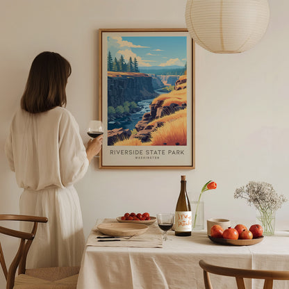 Riverside State Park Matte Border Poster | Washington Travel Wall Art — styled in a modern interior