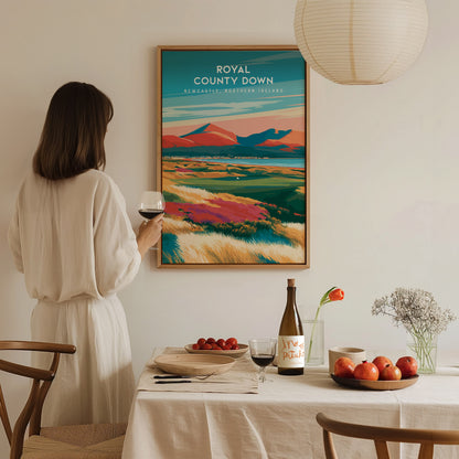 Royal County Down, Newcastle, Northern Ireland Poster | Country Club Decor Golfer Gift Wall Art — styled in a modern interior