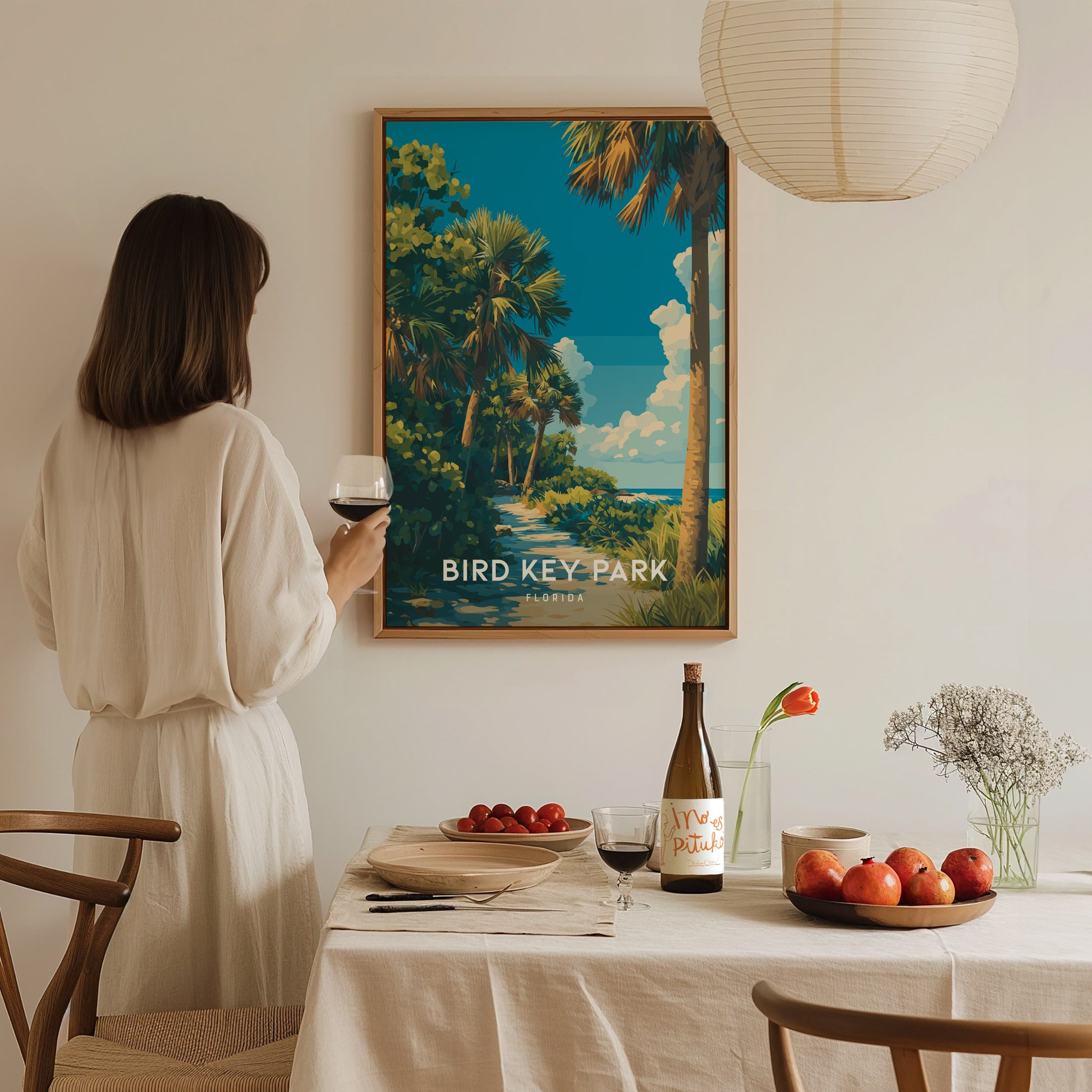 Bird Key Park, Florida Poster | Tropical Waterfront Serenity Wall Art — styled in a modern interior