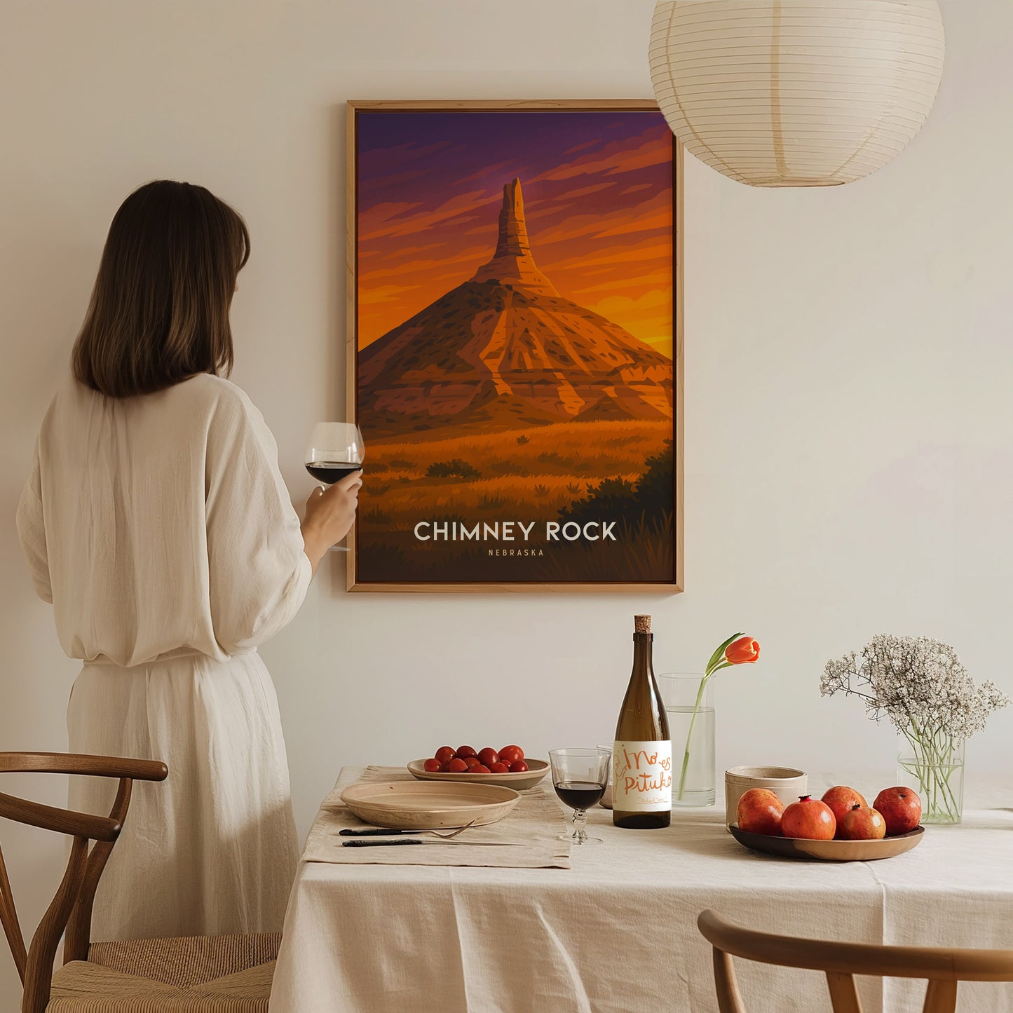 Chimney Rock Nebraska Poster | Vintage Western Landscape Travel Art