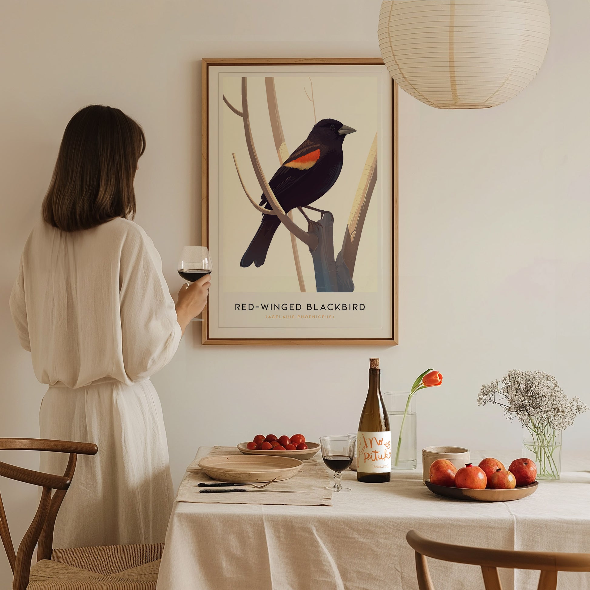 Red-Winged Blackbird Poster | Bird Art Print | Minimalist Nature Gift