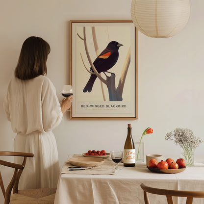 Red-Winged Blackbird Poster | Bird Art Print | Minimalist Nature Gift