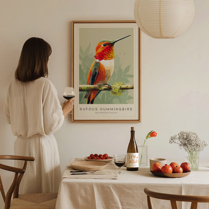 Rufous Hummingbird, Selasphorus rufus Poster | Vibrant Bird Wall Art — styled in a modern interior