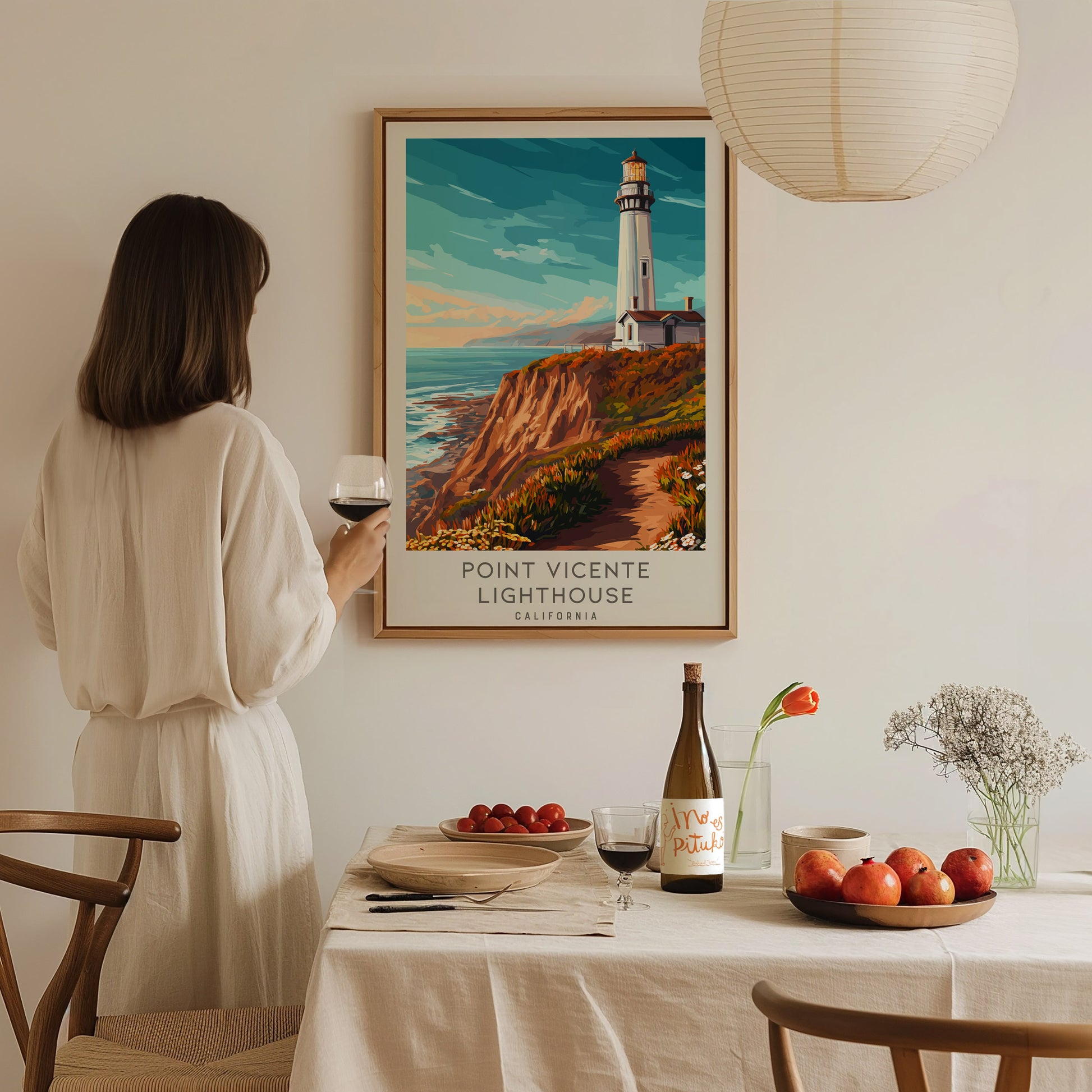 Point Vicente Lighthouse Matte Border Poster | California Travel Wall Art — styled in a modern interior