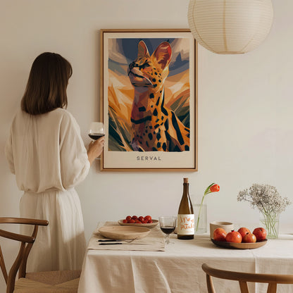 Serval, Leptailurus serval Poster | African Wild Cat Safari Decor Wall Art — styled in a modern interior
