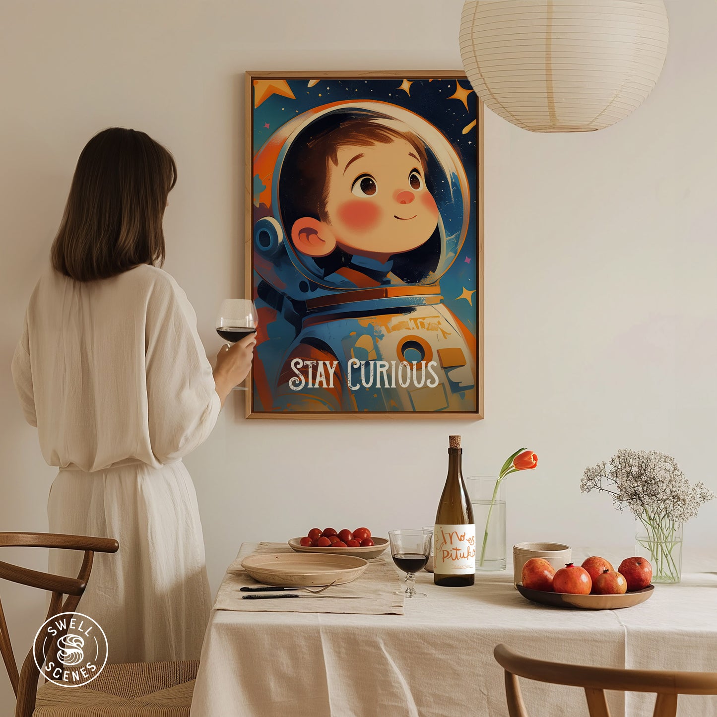 Stay Curious Poster | Astronaut Kids Room Art Space Nursery Gift