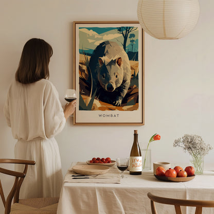 Wombat, Vombatus Ursinus Poster | Charming Australian Wildlife Wall Art — styled in a modern interior