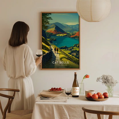 Cat Bells Hiking Print | England Travel Poster Lake District Art