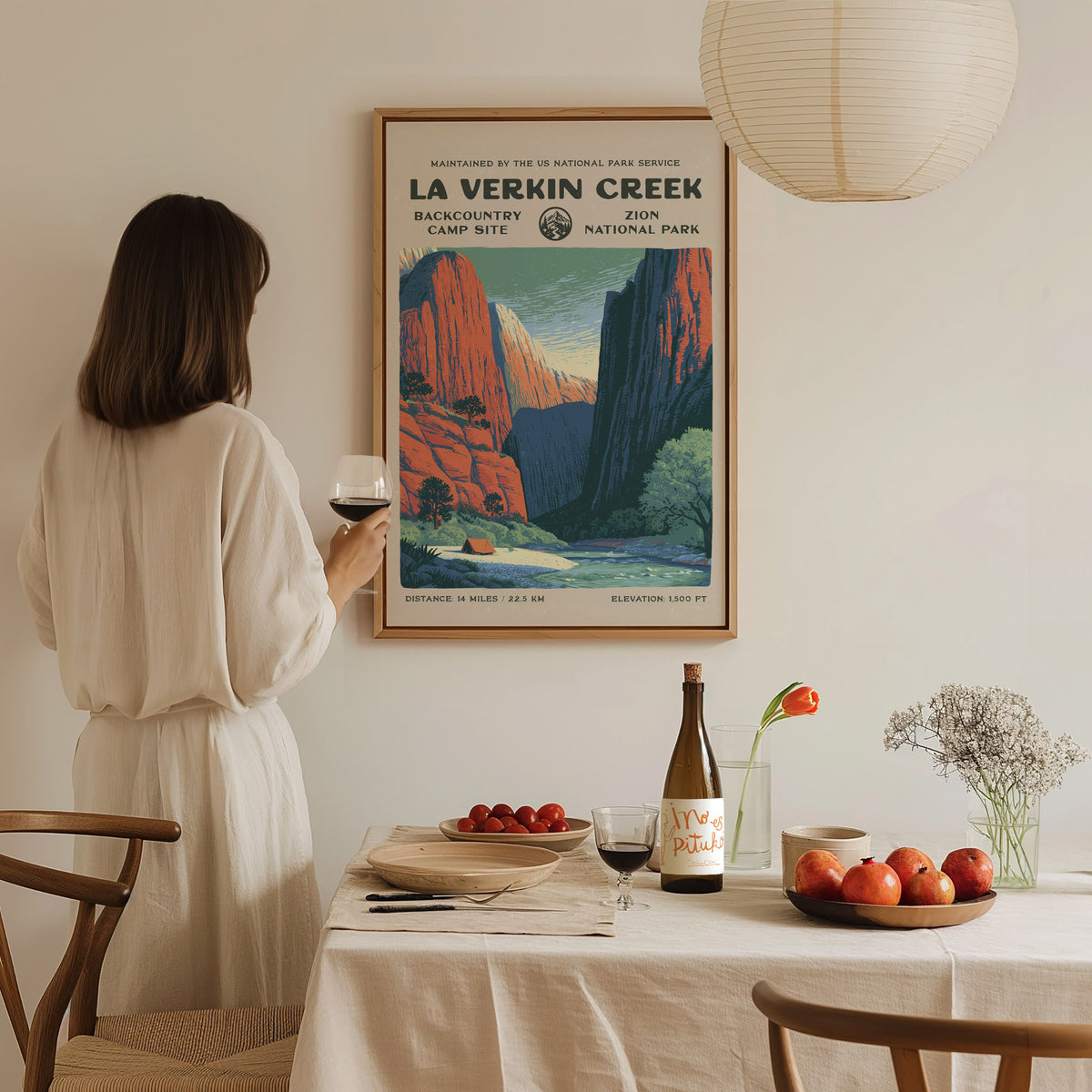 La Verkin Creek, Zion National Park Poster | Hiker Gift | Backcountry Trail Wall Art — styled in a modern interior