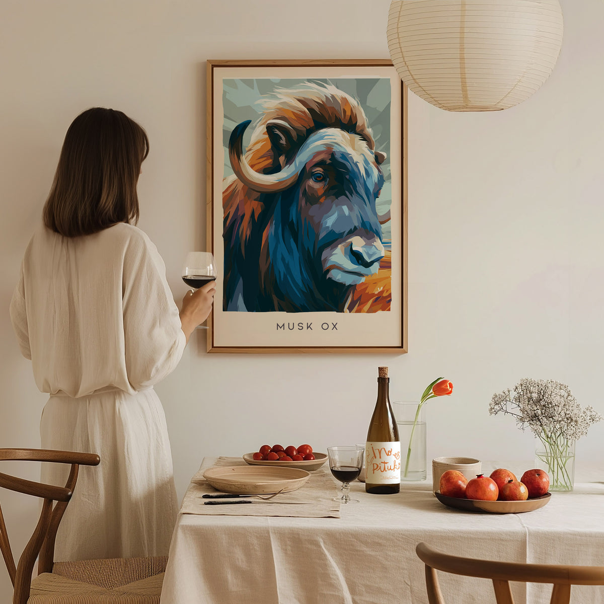 Musk Ox, Ovibos moschatus Poster | Arctic Tundra Wildlife Wall Art — styled in a modern interior
