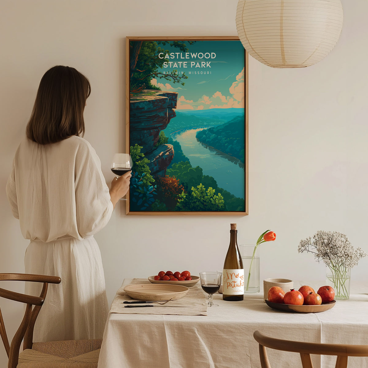 Castlewood State Park, Ballwin, Missouri Poster | River Bluffs & Forest Trail Wall Art — styled in a modern interior