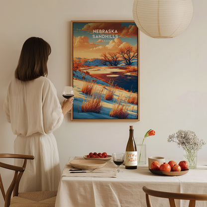 Nebraska Sandhills, Nebraska Poster | Rolling Prairie Grasslands Travel Wall Art — styled in a modern interior