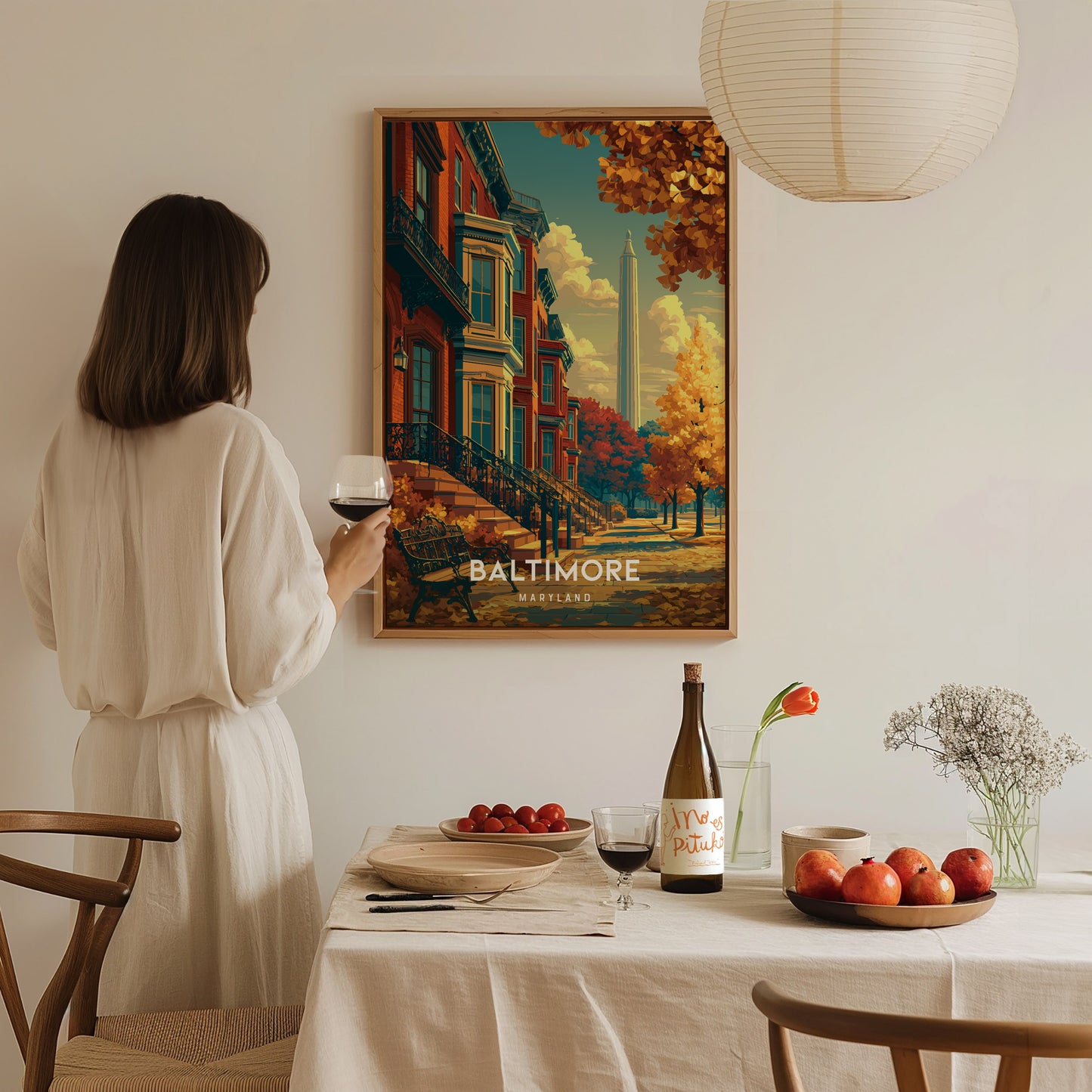 Baltimore, Maryland Poster | Harbor Skyline & Charm City Wall Art — styled in a modern interior