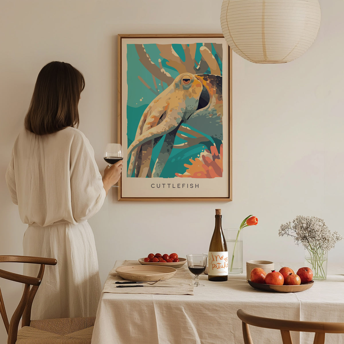 Cuttlefish Wildlife Poster | Vibrant Ocean Cephalopod Art Wall Art — styled in a modern interior