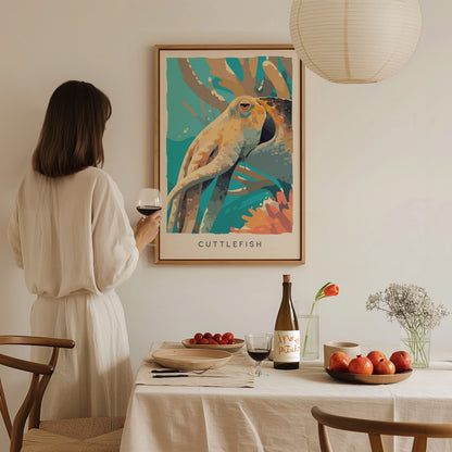 Cuttlefish Wildlife Poster | Vibrant Ocean Cephalopod Art Wall Art — styled in a modern interior
