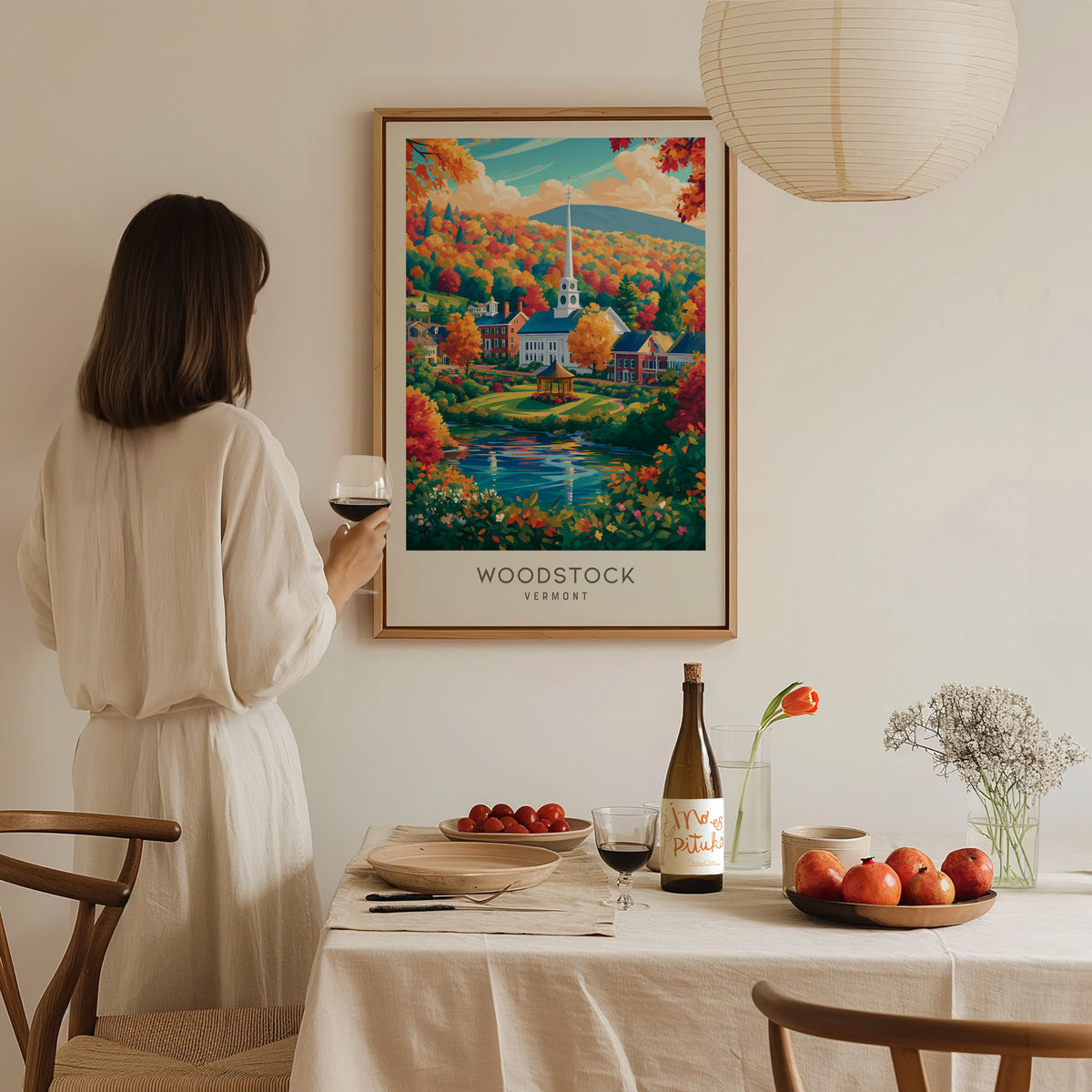 Woodstock Matte Border Poster | Vermont Travel Gift Framed or Unframed — styled in a modern interior