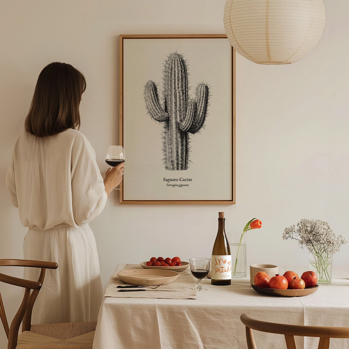 Saguaro Cactus Poster | Vintage Carnegiea gigantea Botanical Illustration Wall Art — styled in a modern interior
