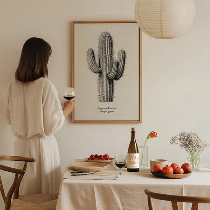 Saguaro Cactus Poster | Vintage Carnegiea gigantea Botanical Illustration Wall Art — styled in a modern interior