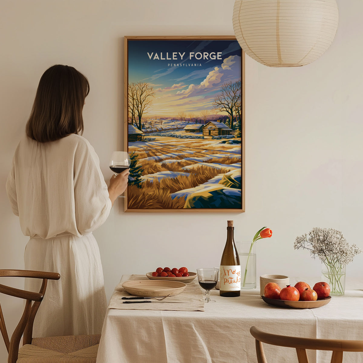 Valley Forge, Pennsylvania Poster | Historic Winter Encampment Travel Wall Art — styled in a modern interior