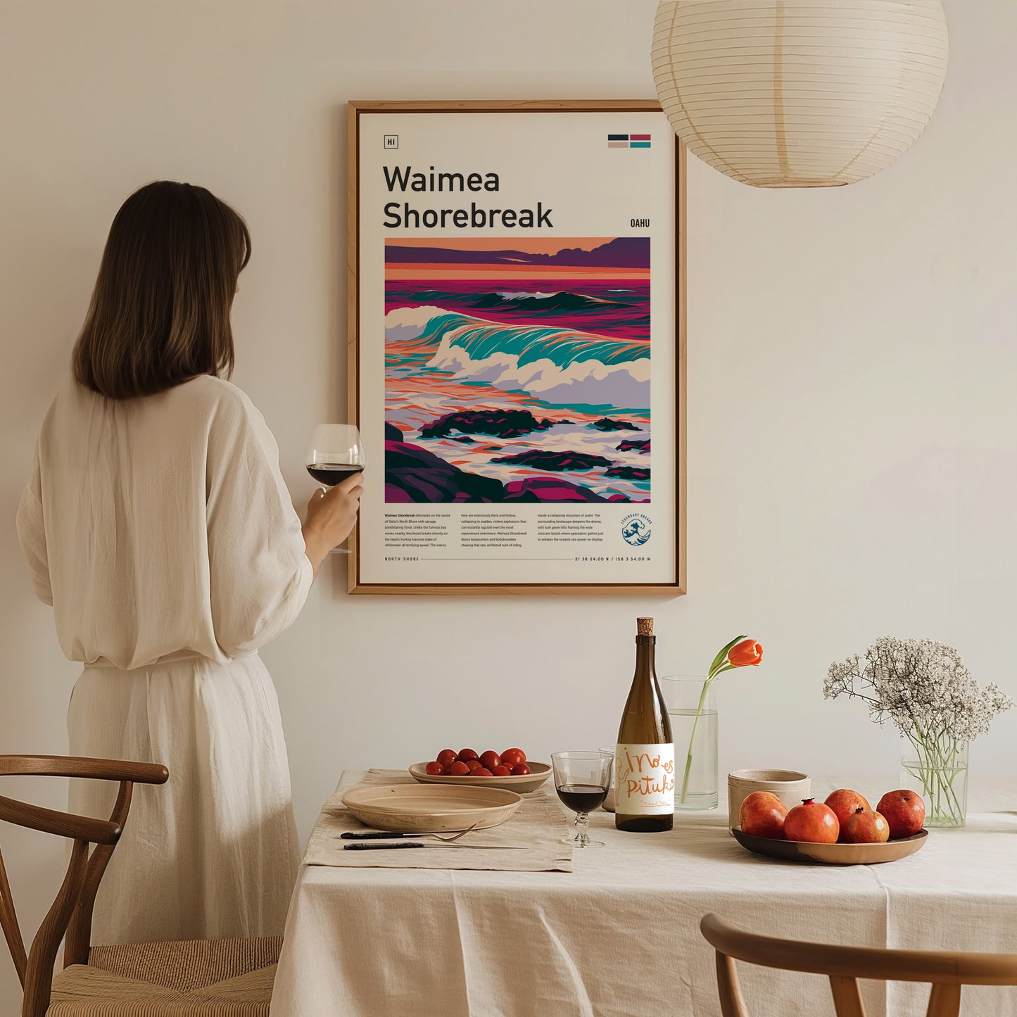 Waimea Shorebreak, Hawaii Poster | Thundering Waves North Shore Wall Art — styled in a modern interior