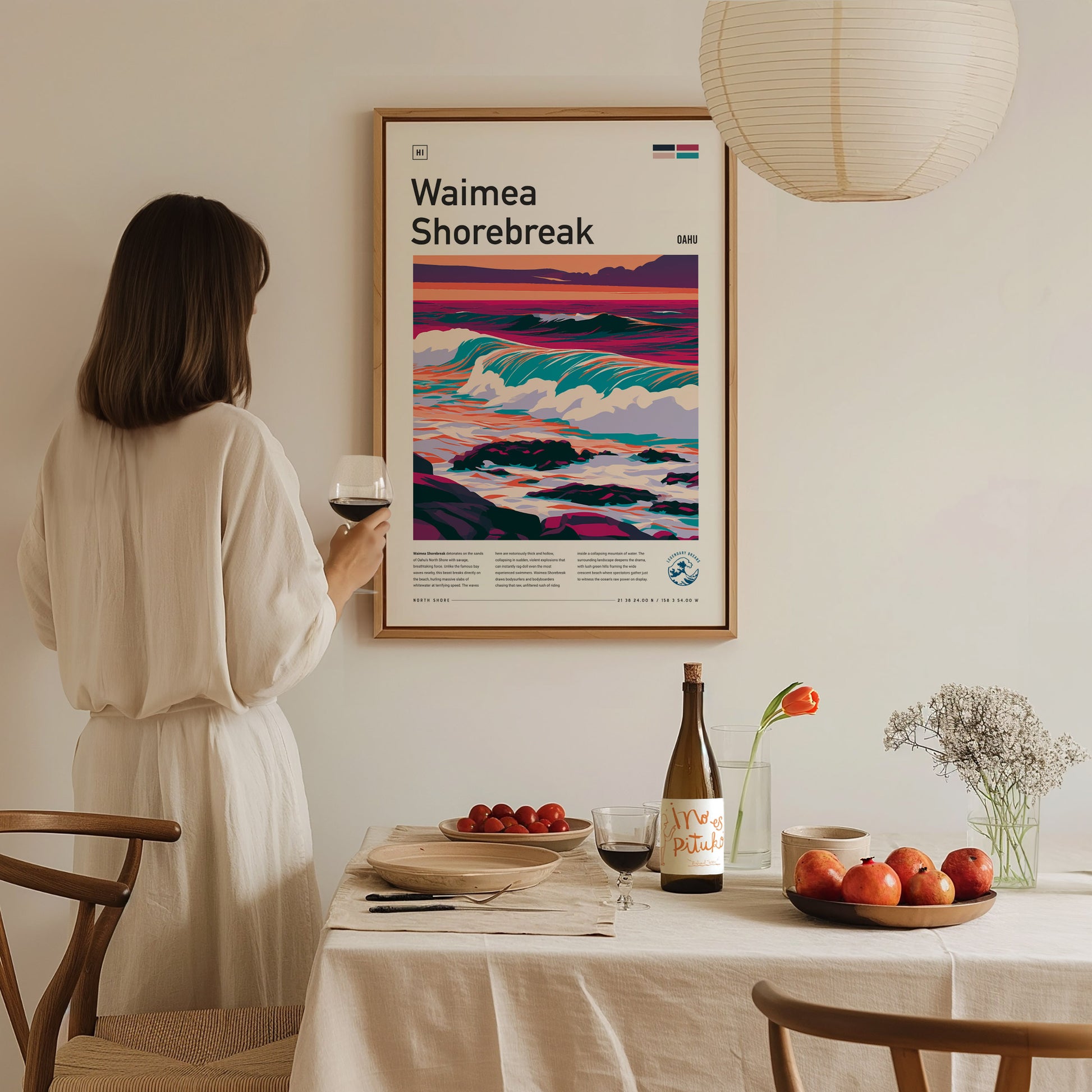 Waimea Shorebreak, Hawaii Poster | Thundering Waves North Shore Wall Art — styled in a modern interior