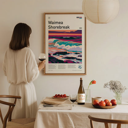 Waimea Shorebreak, Hawaii Poster | Thundering Waves North Shore Wall Art — styled in a modern interior