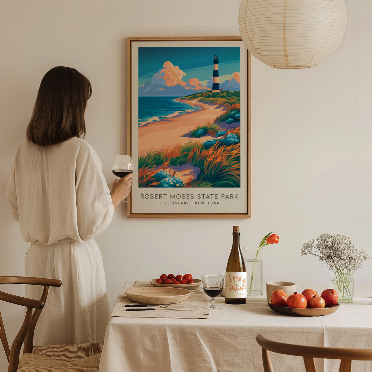 Robert Moses State Park Matte Border Poster | Fire Island, New York Beach House Decor — styled in a modern interior