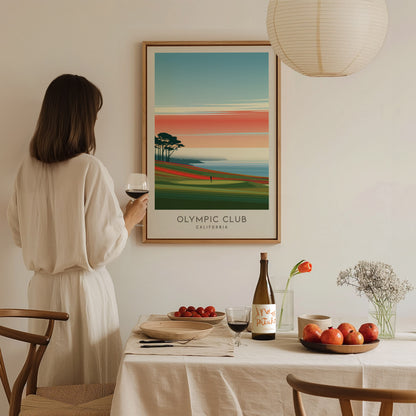 Olympic Club Matte Border Poster | California Golf Course Print & Country Club Decor — styled in a modern interior