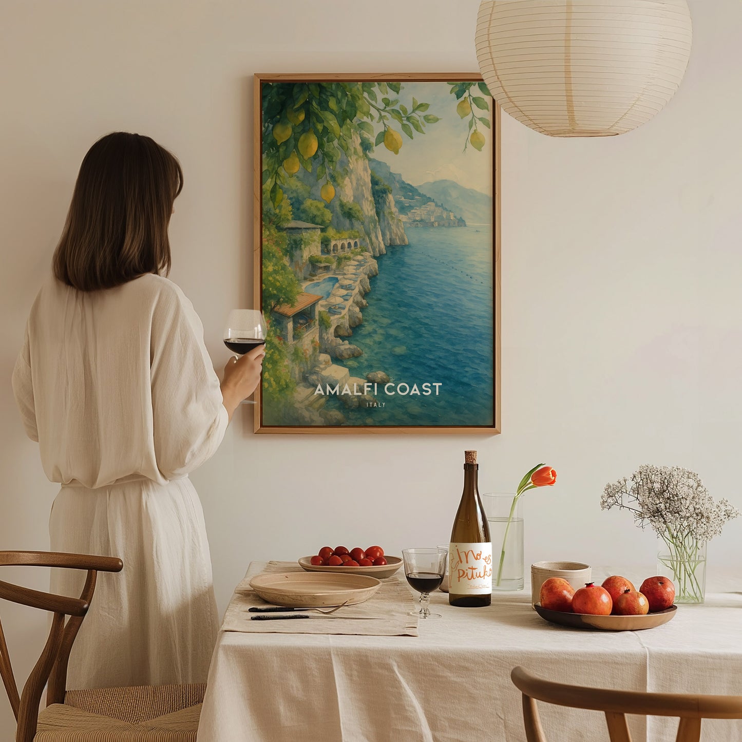 Amalfi Coast Italy Watercolor Travel Print | Hotel Santa Caterina Wall Art Poster | Framed or Unframed