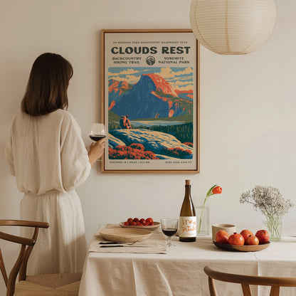 Clouds Rest, Yosemite Poster | Hiker Gift | Above the Granite Horizon Wall Art — styled in a modern interior
