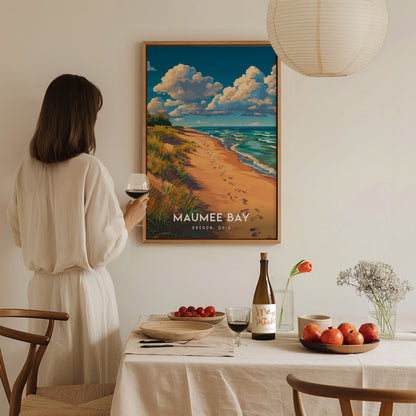 Maumee Bay, Oregon, Ohio Poster | Lakeside Marshland Sunset Wall Art — styled in a modern interior