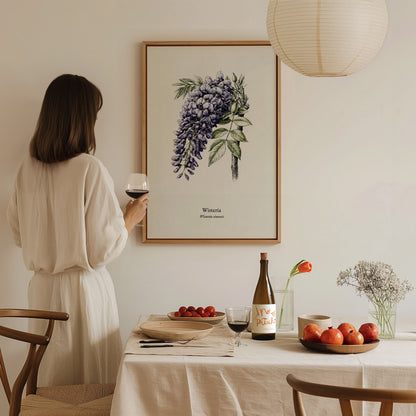 Wisteria Poster | Vintage Wisteria sinensis Botanical Illustration Wall Art — styled in a modern interior
