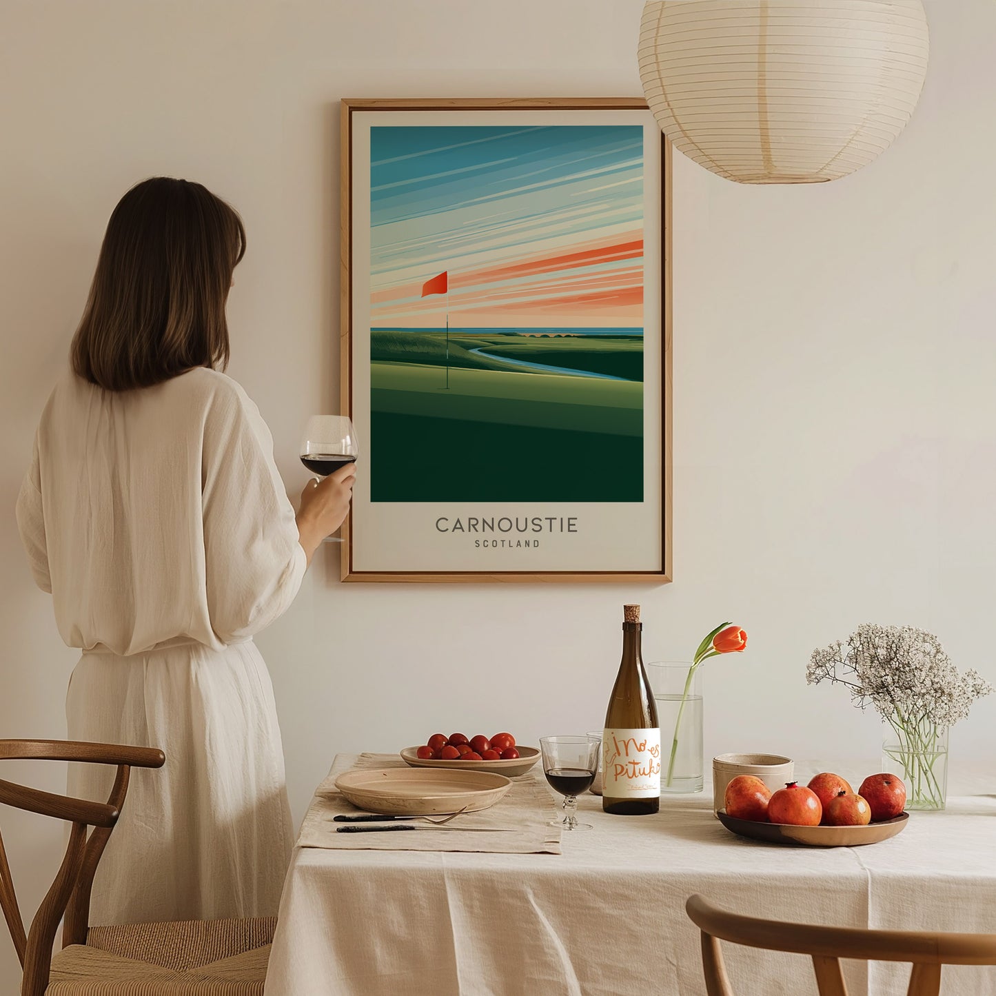 Carnoustie Matte Border Poster | Scotland Links Poster Golf Wall Art — styled in a modern interior