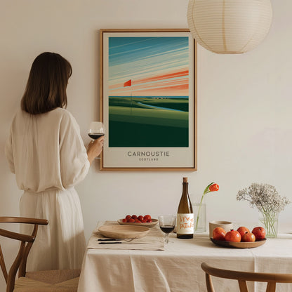 Carnoustie Matte Border Poster | Scotland Links Poster Golf Wall Art — styled in a modern interior