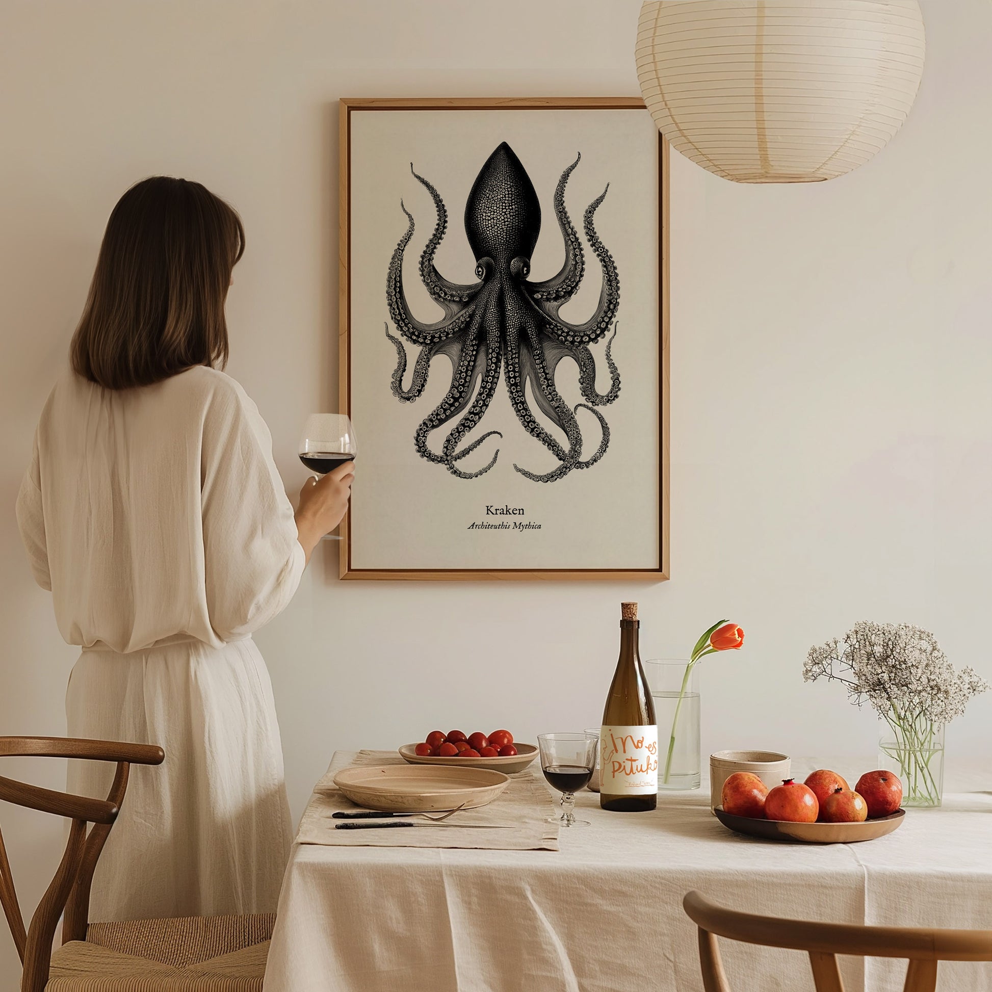 Kraken Poster | Vintage Architeuthis Mythica Zoological Illustration Wall Art — styled in a modern interior