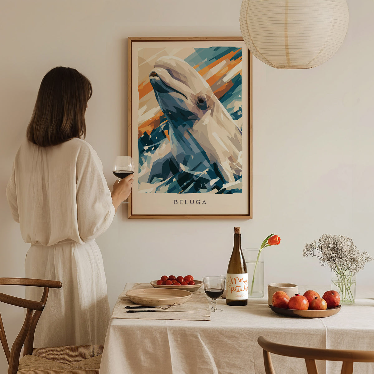 Beluga, Delphinapterus leucas Poster | Arctic Ocean Wildlife Wall Art — styled in a modern interior