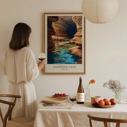 Marengo Cave Matte Border Poster | Indiana Travel Wall Art — styled in a modern interior