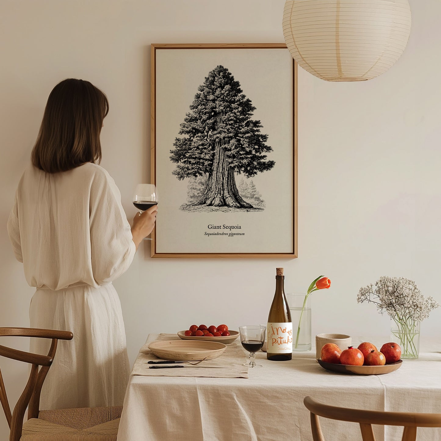 Giant Sequoia Poster | Vintage Sequoiadendron Giganteum Botanical Illustration Wall Art — styled in a modern interior