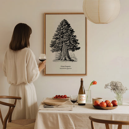 Giant Sequoia Poster | Vintage Sequoiadendron Giganteum Botanical Illustration Wall Art — styled in a modern interior