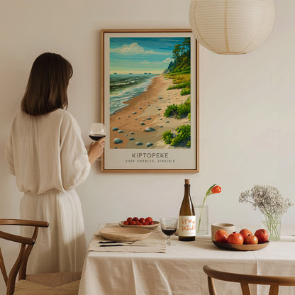 Kiptopeke Matte Border Poster | Cape Charles, Virginia Coastal Beach Decor — styled in a modern interior
